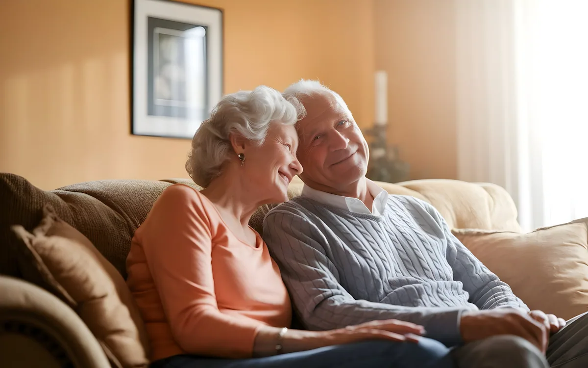 Older couple sitting together at home