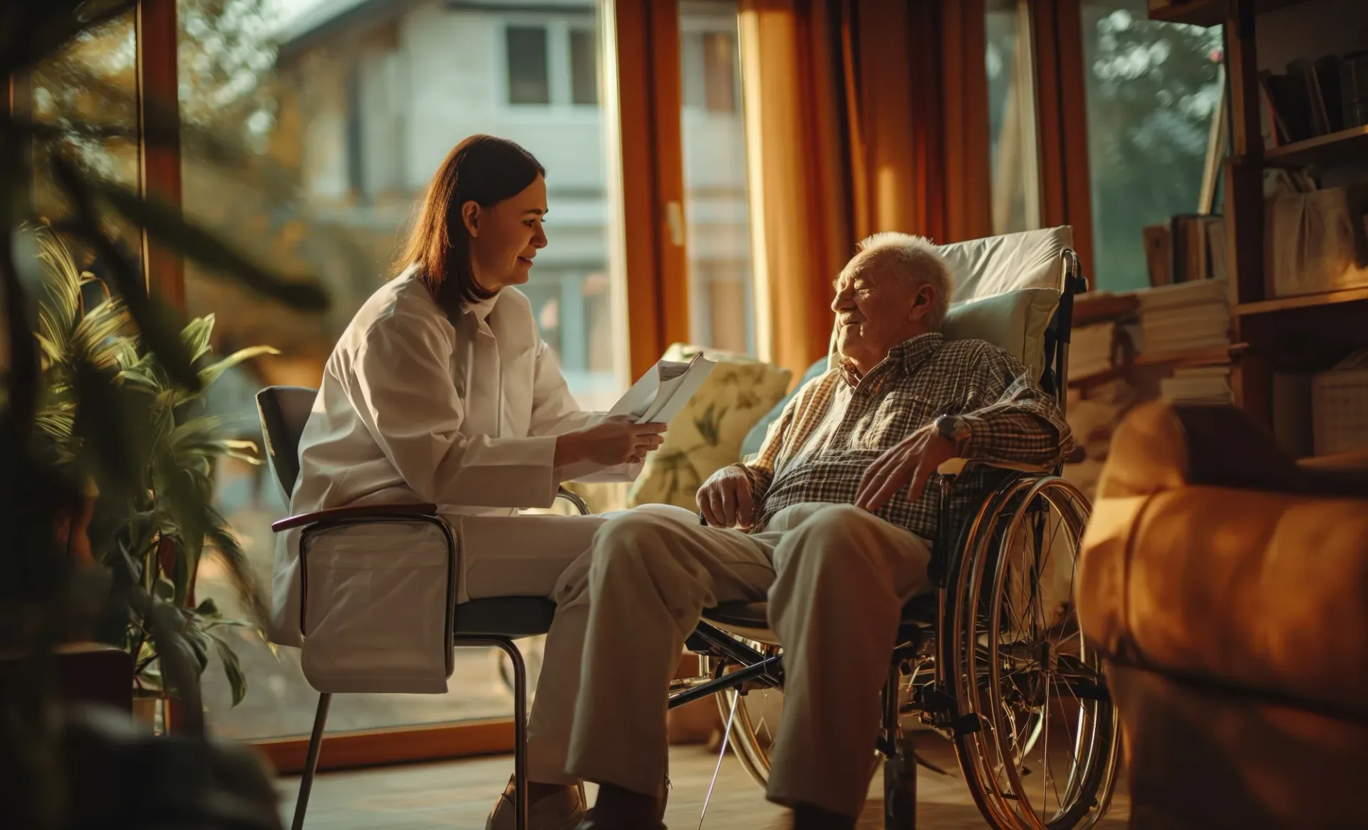 Care professional speaking with a person receiving support