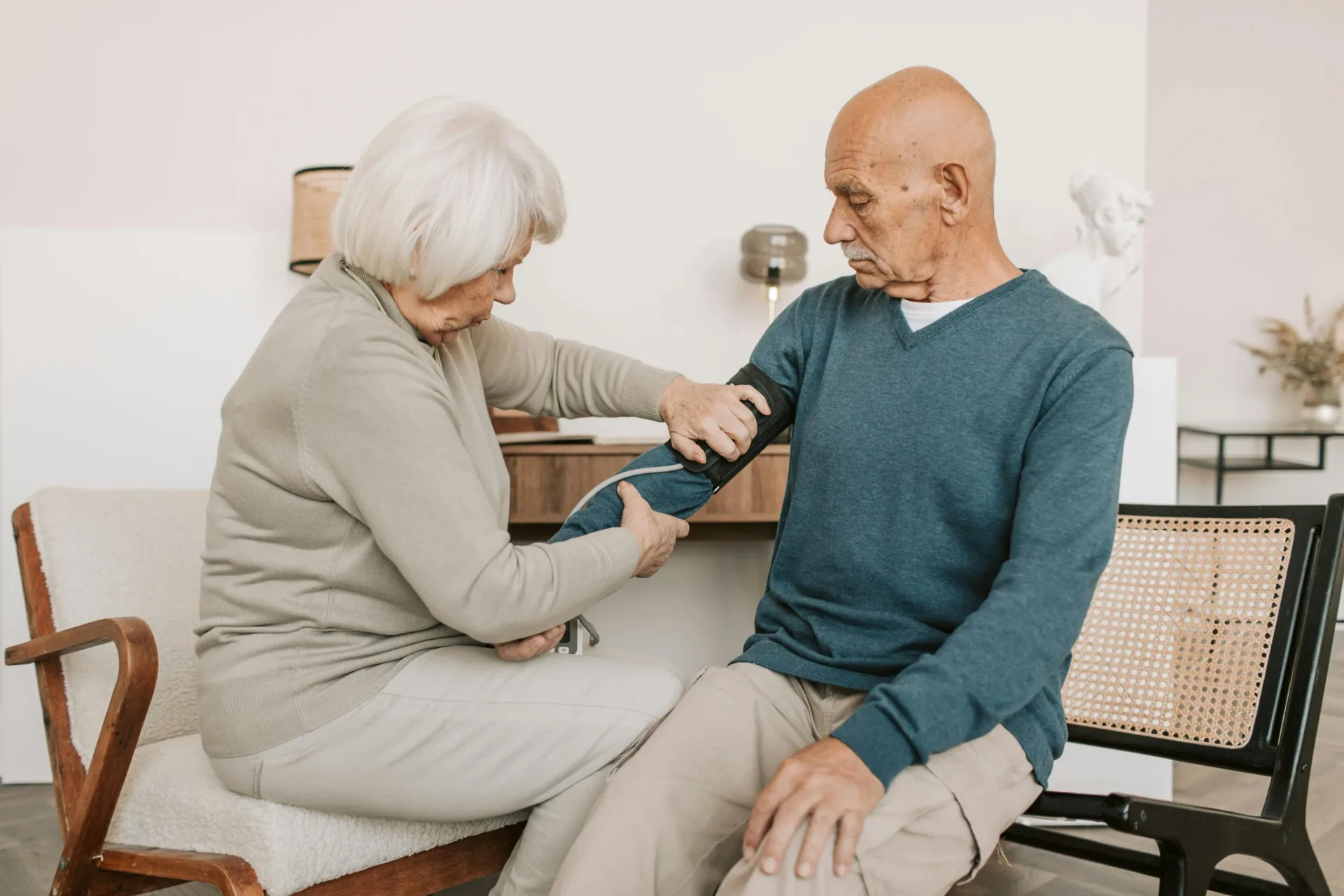 Family member helping an older person with care at home
