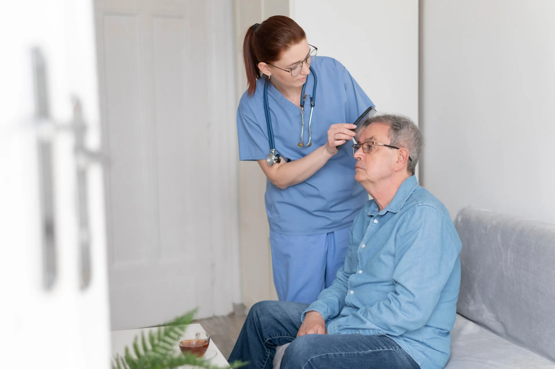 Nurse providing mental health support at home